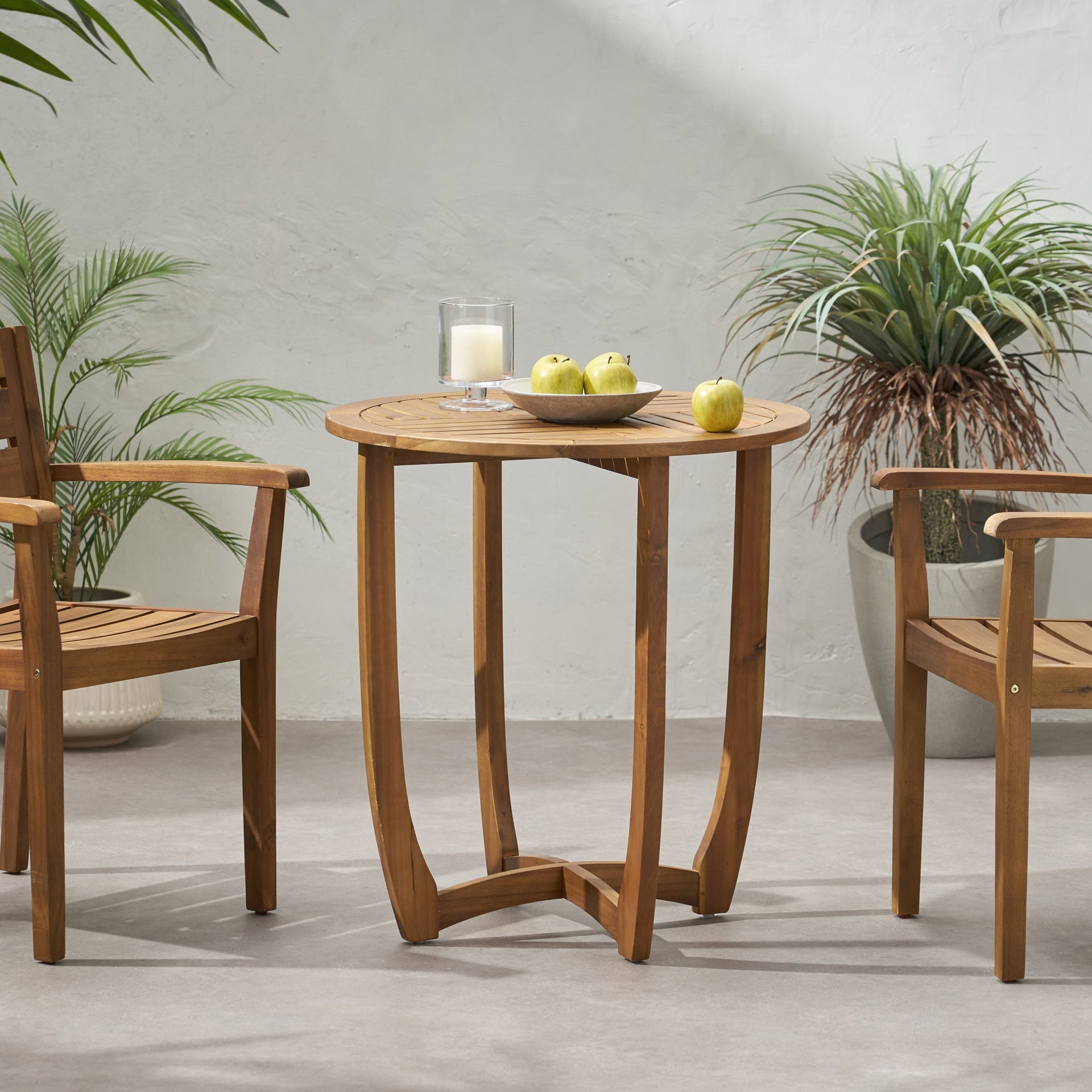 Outdoor Round Acacia Wood Accent Table,27.5" Teak