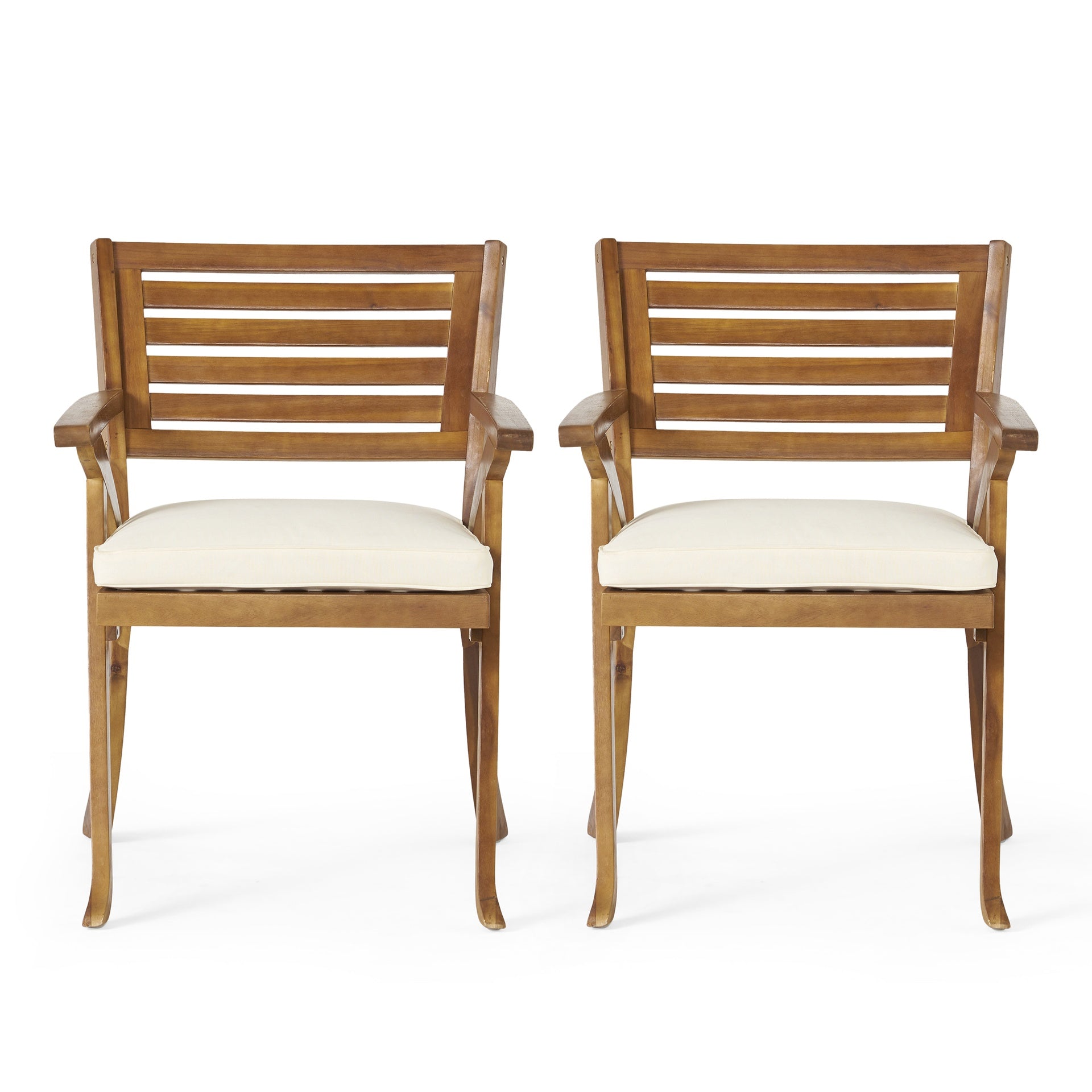 Outdoor Hermosa 3 Pieces KD Wood Dining Set With Cushions,Teak Finish