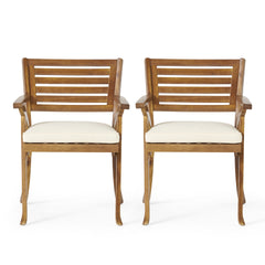 Outdoor Hermosa 3 Pieces KD Wood Dining Set With Cushions,Teak Finish