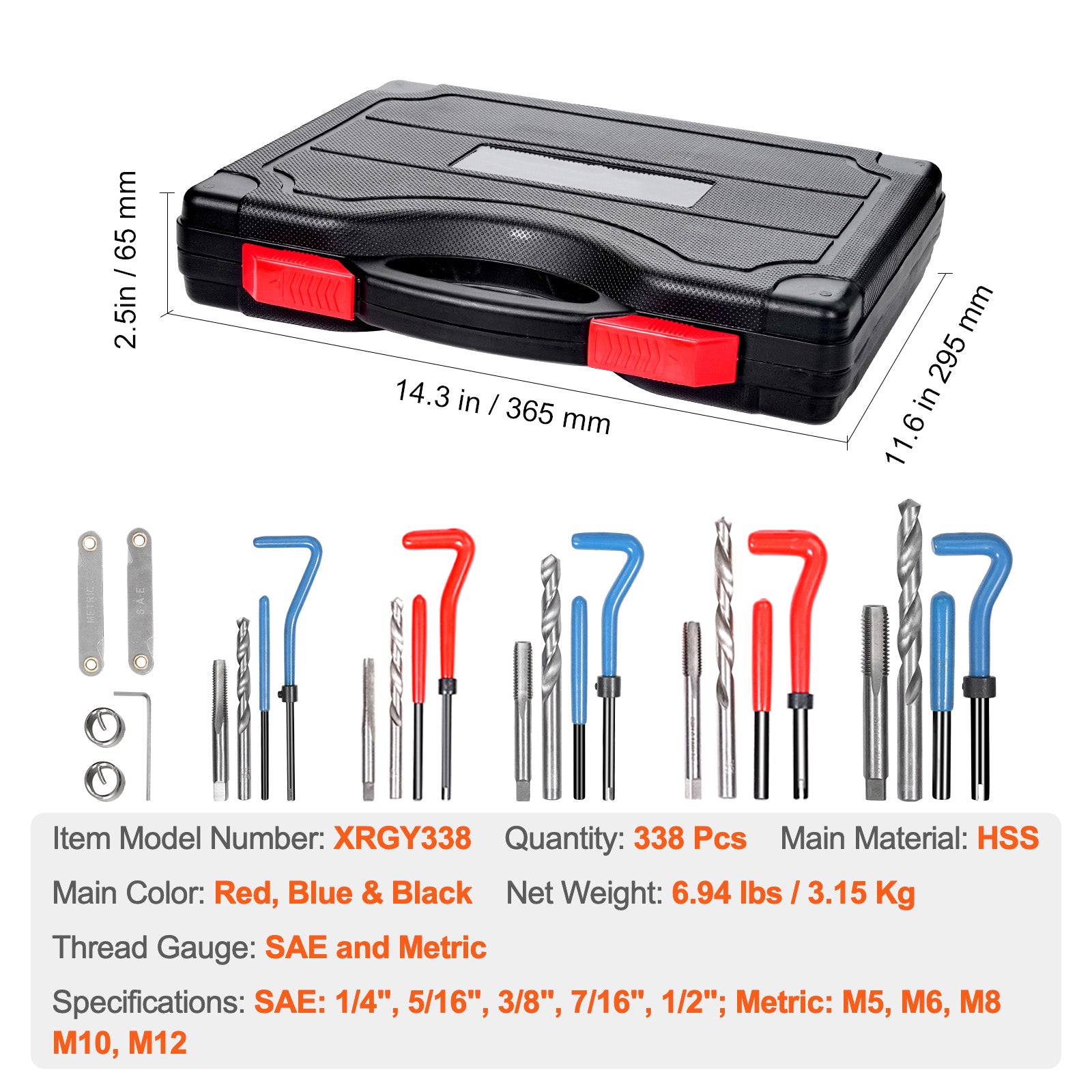 Helicoil Thread Repair Kit 338-Piece SAE and Metric Rethreading Tool Kit