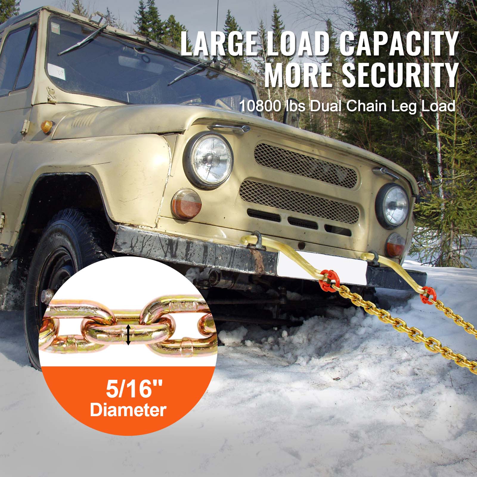 5/16" x 2' G80 Tow Chain J Hook V-Chain Bridle Grab Hook Wrecker 10800 lbs