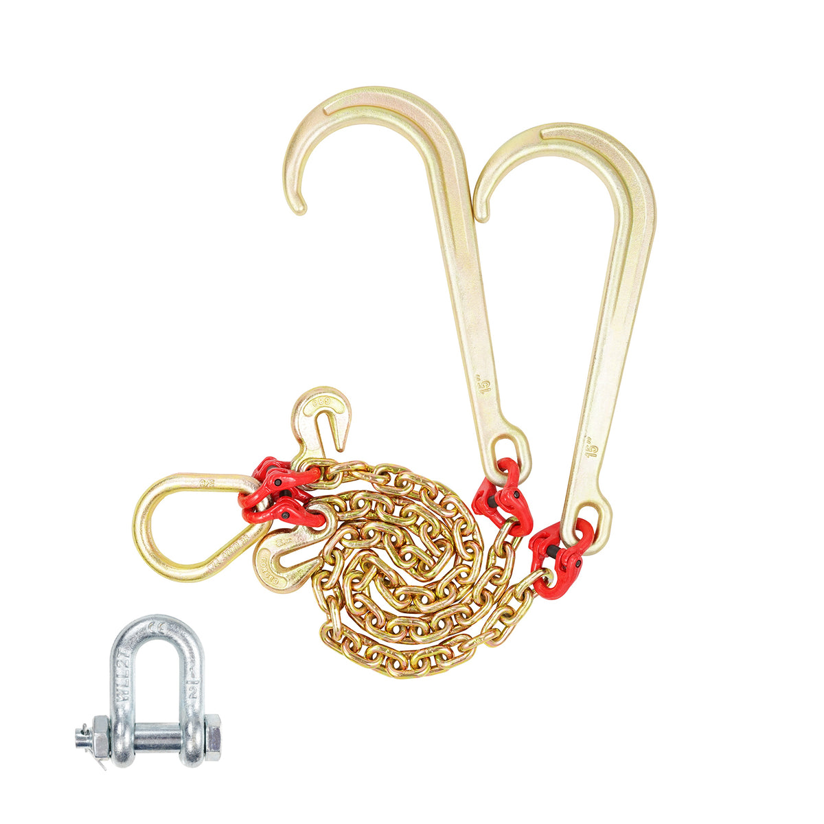 5/16" x 2' G80 Tow Chain J Hook V-Chain Bridle Grab Hook Wrecker 10800 lbs