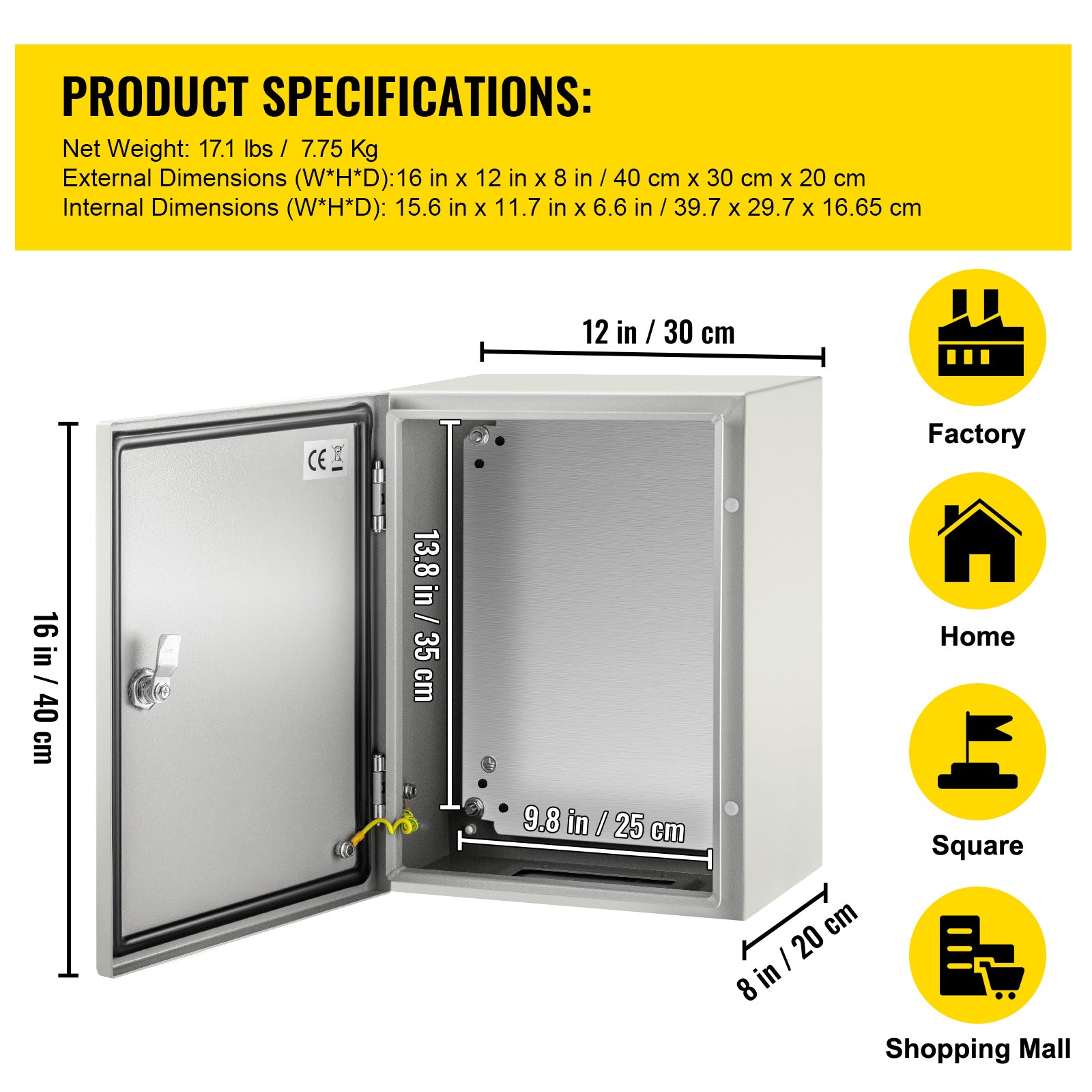 NEMA Steel Enclosure, 16 x 12 x 8'' NEMA 4X Steel Electrical Box, IP66 Waterproof & Dustproof, Outdoor/Indoor Electrical Junction Box, with Mounting Plate