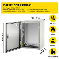 NEMA Steel Enclosure, 16 x 12 x 8'' NEMA 4X Steel Electrical Box, IP66 Waterproof & Dustproof, Outdoor/Indoor Electrical Junction Box, with Mounting Plate