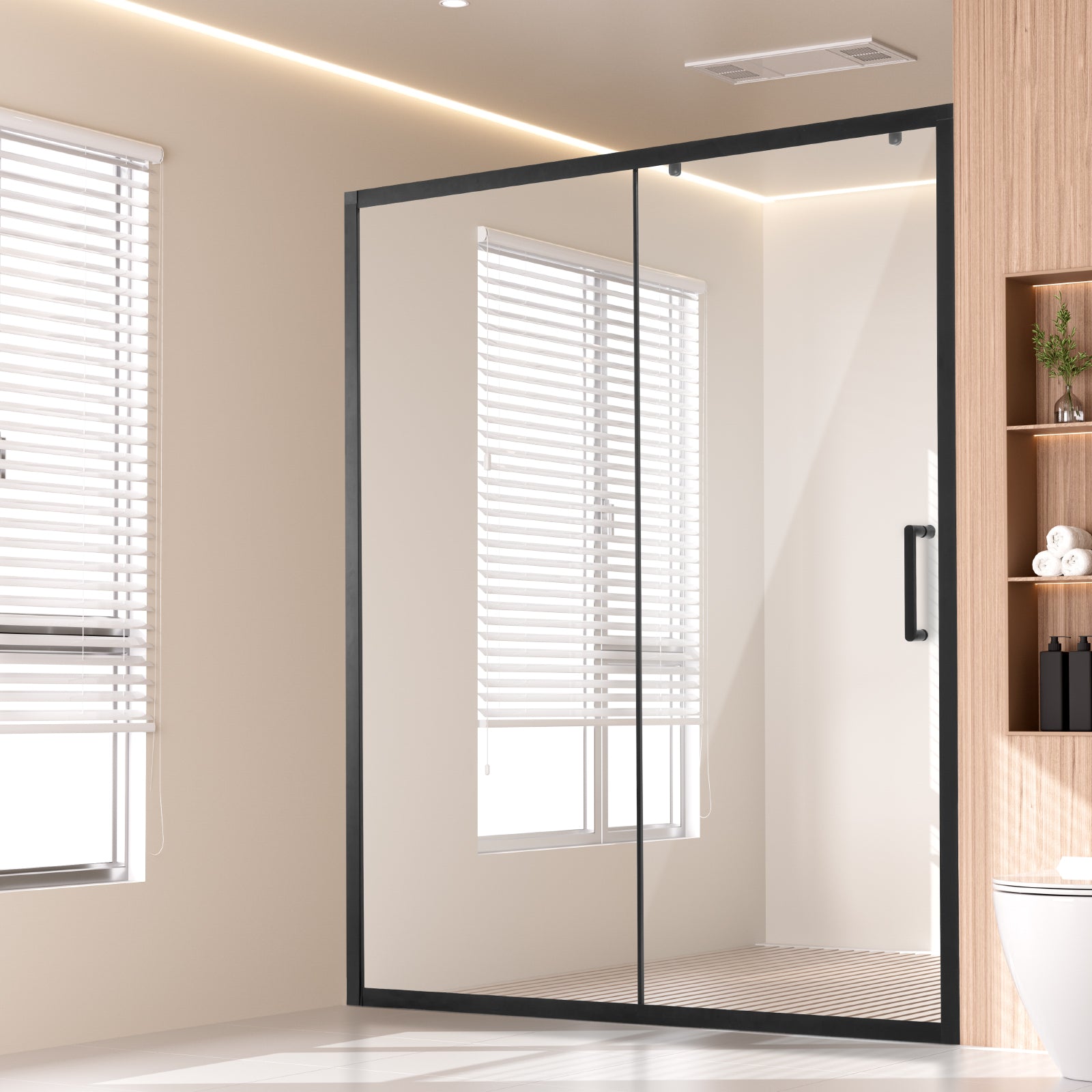 Semi-frameless Shower Door 57.7-59 x 70 in Tempered Glass 1/4 in Matte Black