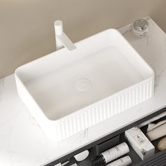 20'' Bathroom Sink, Rectangular Striped Vessel Ceramic Basin without Faucet, NO Cabinet, White