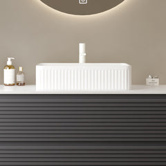 20'' Bathroom Sink, Rectangular Striped Vessel Ceramic Basin without Faucet, NO Cabinet, White