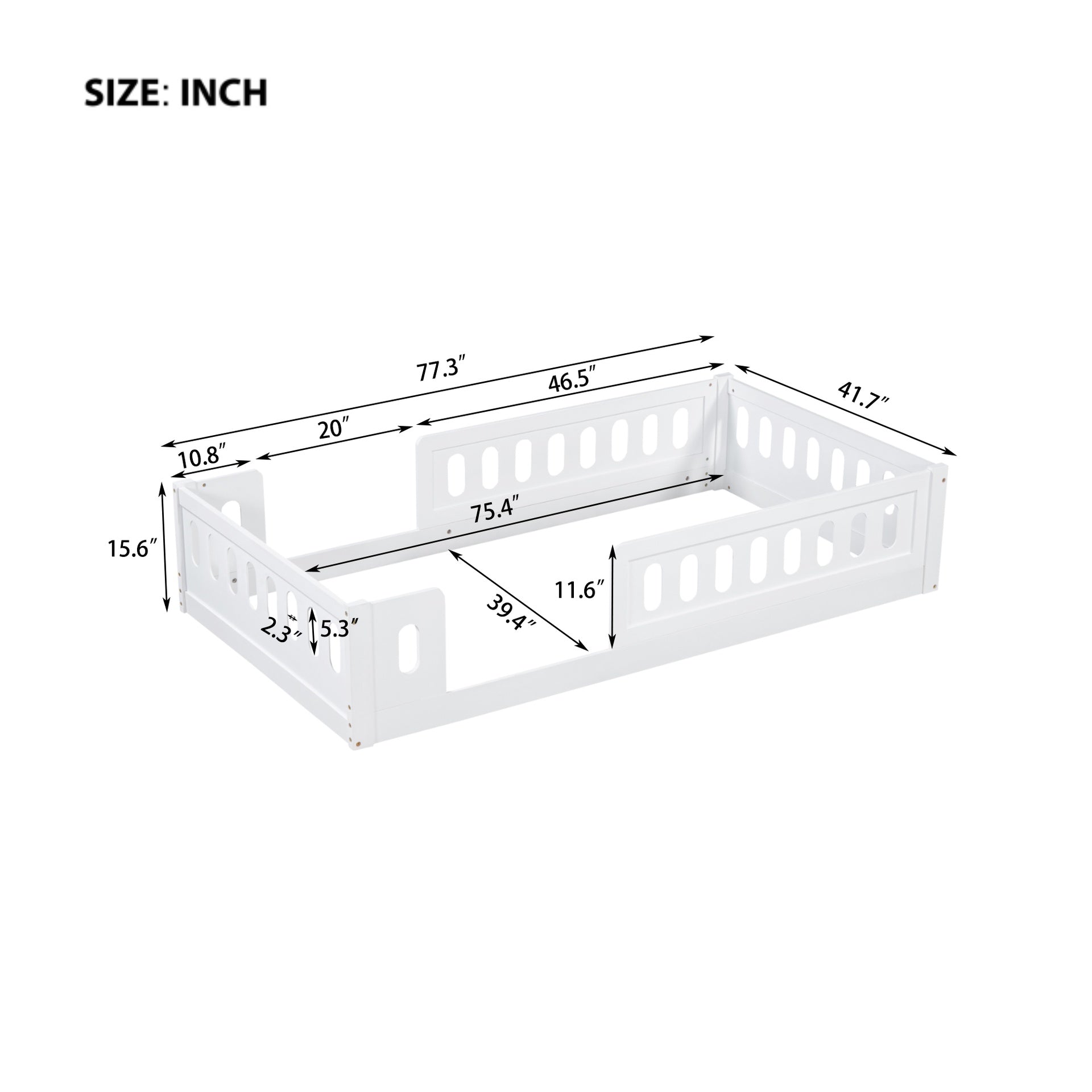Wood Twin Size Platform Bed with Guardrail, White