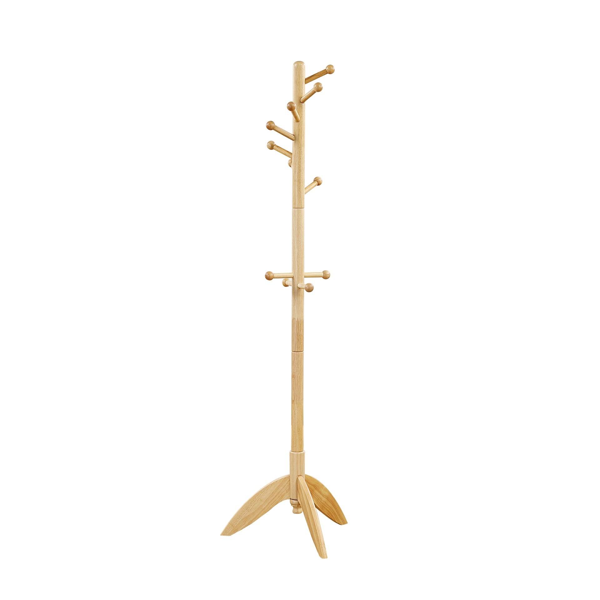 Natural Finish Coat Rack Solid Wood, 11 Hooks Coat Hanger Stand Entryway Home Furniture 1pc