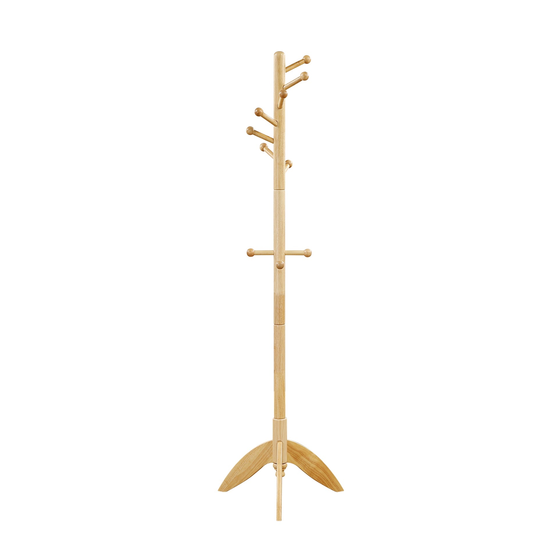 Natural Finish Coat Rack Solid Wood, 11 Hooks Coat Hanger Stand Entryway Home Furniture 1pc