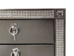Glam Style 1pc Nightstand Nickel Ring Pulls Tapered Legs Acrylic Trim Gray Finish Bedroom Furniture