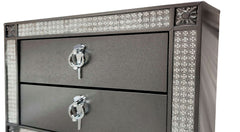 Glam Style 1pc Nightstand Nickel Ring Pulls Tapered Legs Acrylic Trim Gray Finish Bedroom Furniture