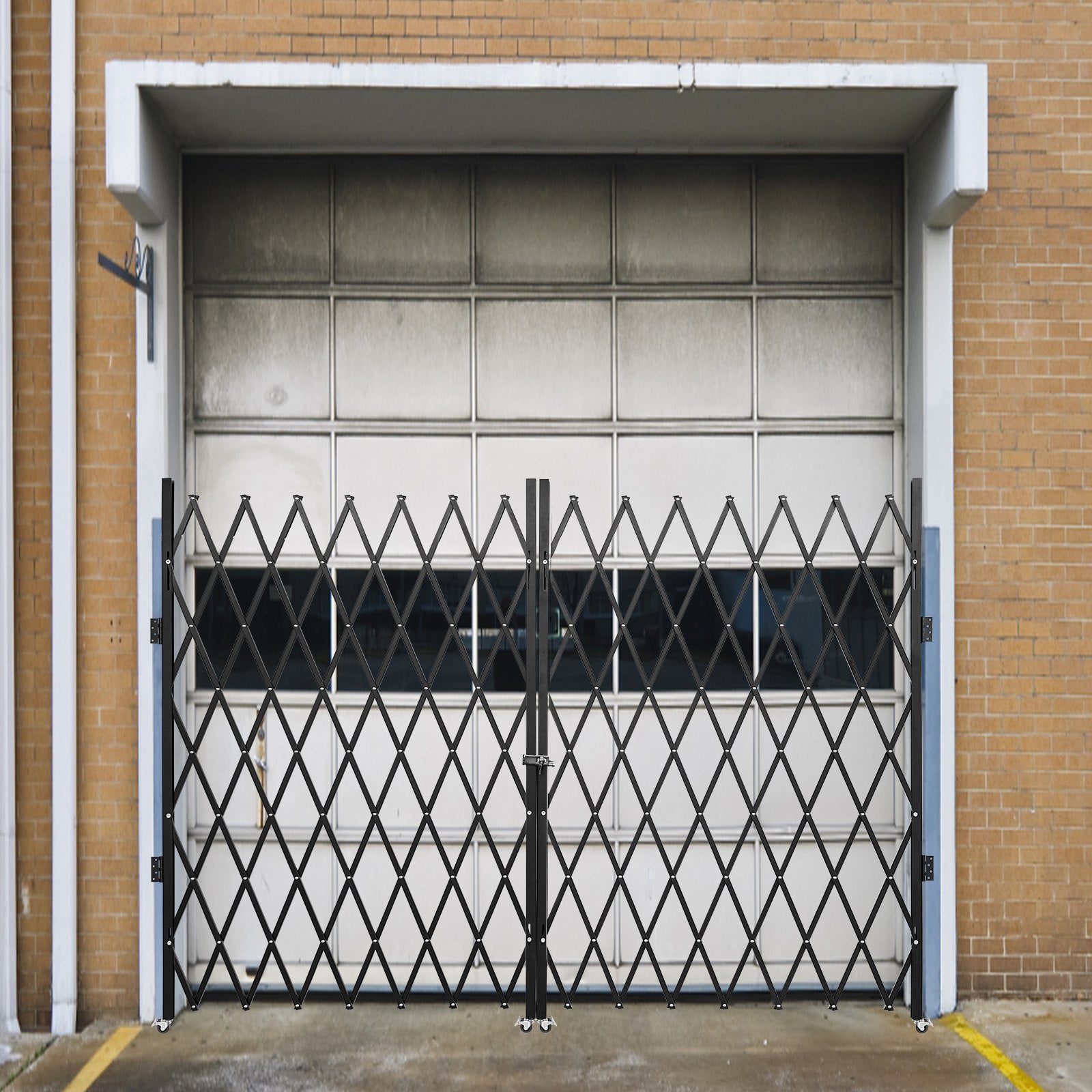 Double Folding Security Gate, 5.1' H x 10.2' W Folding Door Gate, Steel Accordion Security Gate, Flexible Expanding Security Gate, 360° Rolling Barricade Gate, Scissor Gate or Door with Keys