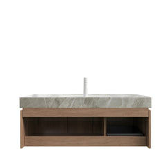 MURI 48" Bathroom Vanity&Sink, Floating Plywood Storage Cabinet with Drawer&Doors, Light Gray Sintered StoneTop&Ceramic Basin with 1 Pre-drilled Faucet Hole, Pre-assembled,  White Oak Woodgrain Color