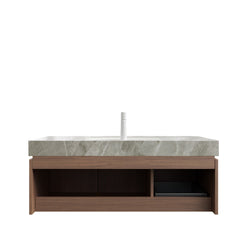 MURI 48" Bathroom Vanity&Sink, Floating Plywood Storage Cabinet with Drawer&Doors, Light Gray Sintered Stone Top&Ceramic Basin with 1 Pre-drilled Faucet Hole, Pre-assembled, Brown Oak Woodgrain Color