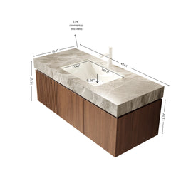 MURI 48" Bathroom Vanity&Sink, Floating Plywood Storage Cabinet with Drawer&Doors, Light Gray Sintered Stone Top&Ceramic Basin with 1 Pre-drilled Faucet Hole, Pre-assembled, Brown Oak Woodgrain Color