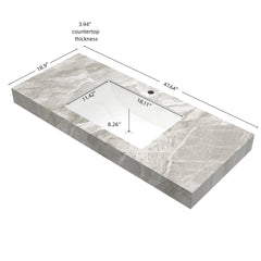 48" MURI Light Gray Sintered Stone Countertop and Undermount Ceramic Basin with One Standard Pre-drilled Faucet Hole, NO Cabinet, NO Faucet and Sink Cover