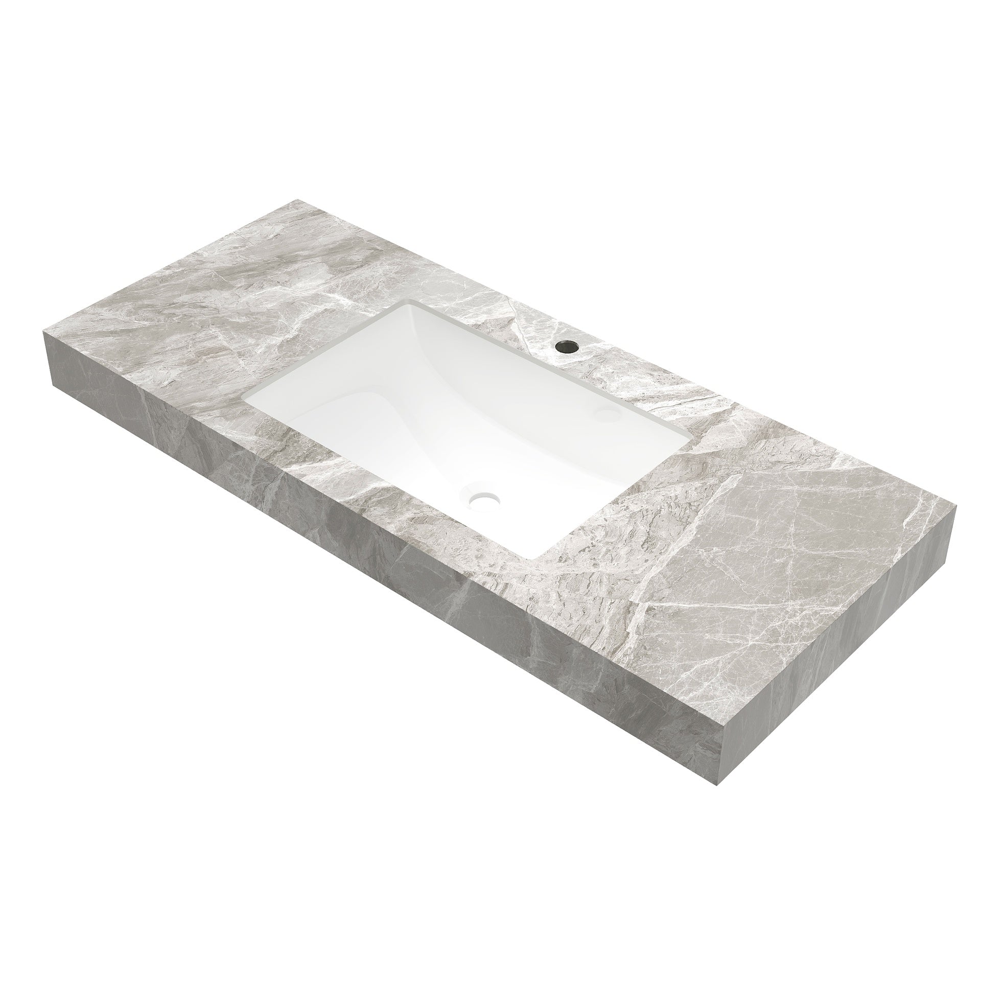 48" MURI Light Gray Sintered Stone Countertop and Undermount Ceramic Basin with One Standard Pre-drilled Faucet Hole, NO Cabinet, NO Faucet and Sink Cover
