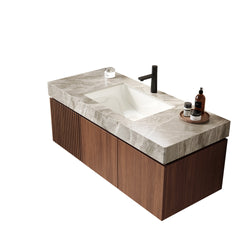 48" MURI Light Gray Sintered Stone Countertop and Undermount Ceramic Basin with One Standard Pre-drilled Faucet Hole, NO Cabinet, NO Faucet and Sink Cover
