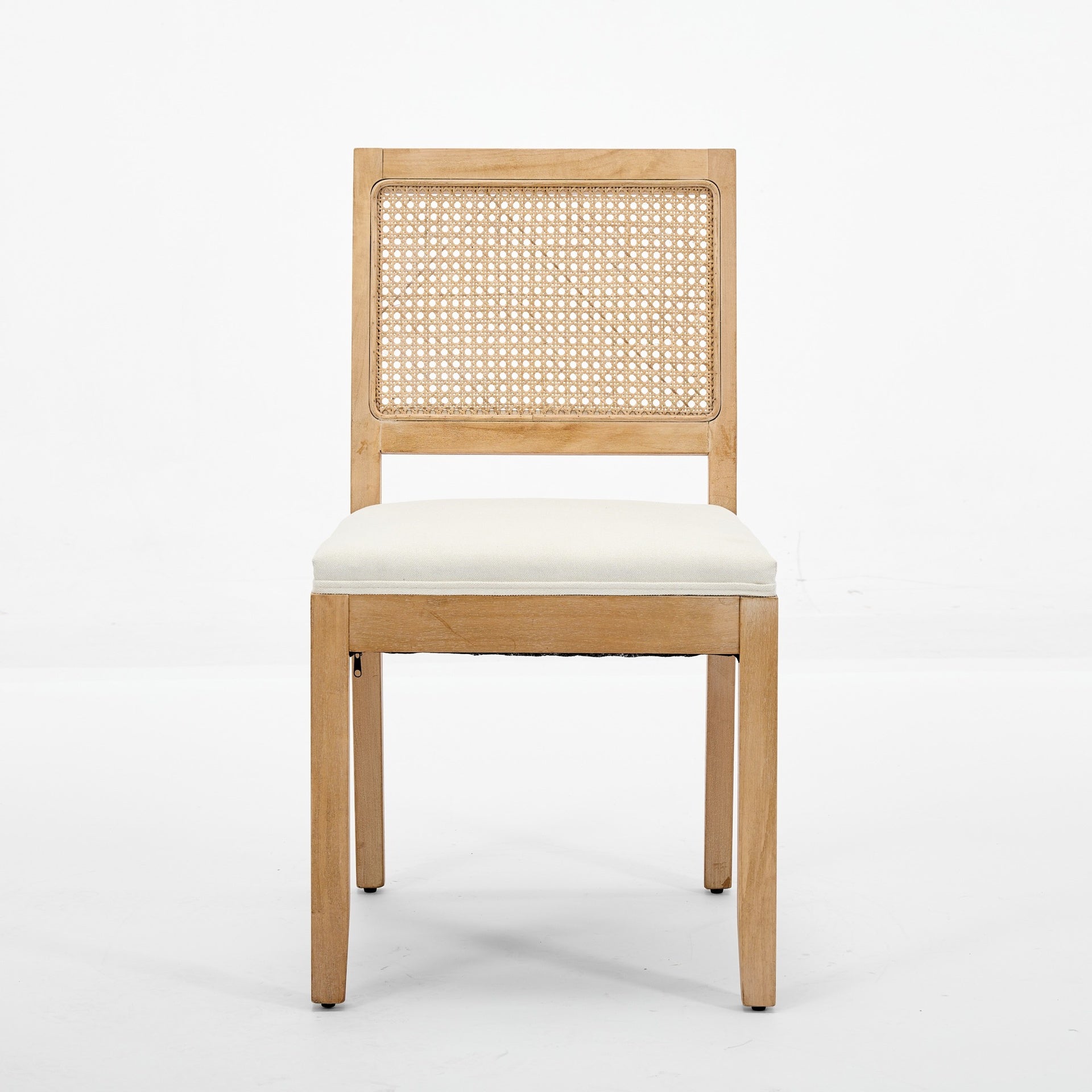 Farmhouse Rattan Dining Chairs Set of 2, Mid Century Modern Kitchen & Dining Room Chairs, Cane Upholstered Kitchen Side Chair with Natural Hardwood Frame, Beige