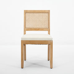 Farmhouse Rattan Dining Chairs Set of 2, Mid Century Modern Kitchen & Dining Room Chairs, Cane Upholstered Kitchen Side Chair with Natural Hardwood Frame, Beige