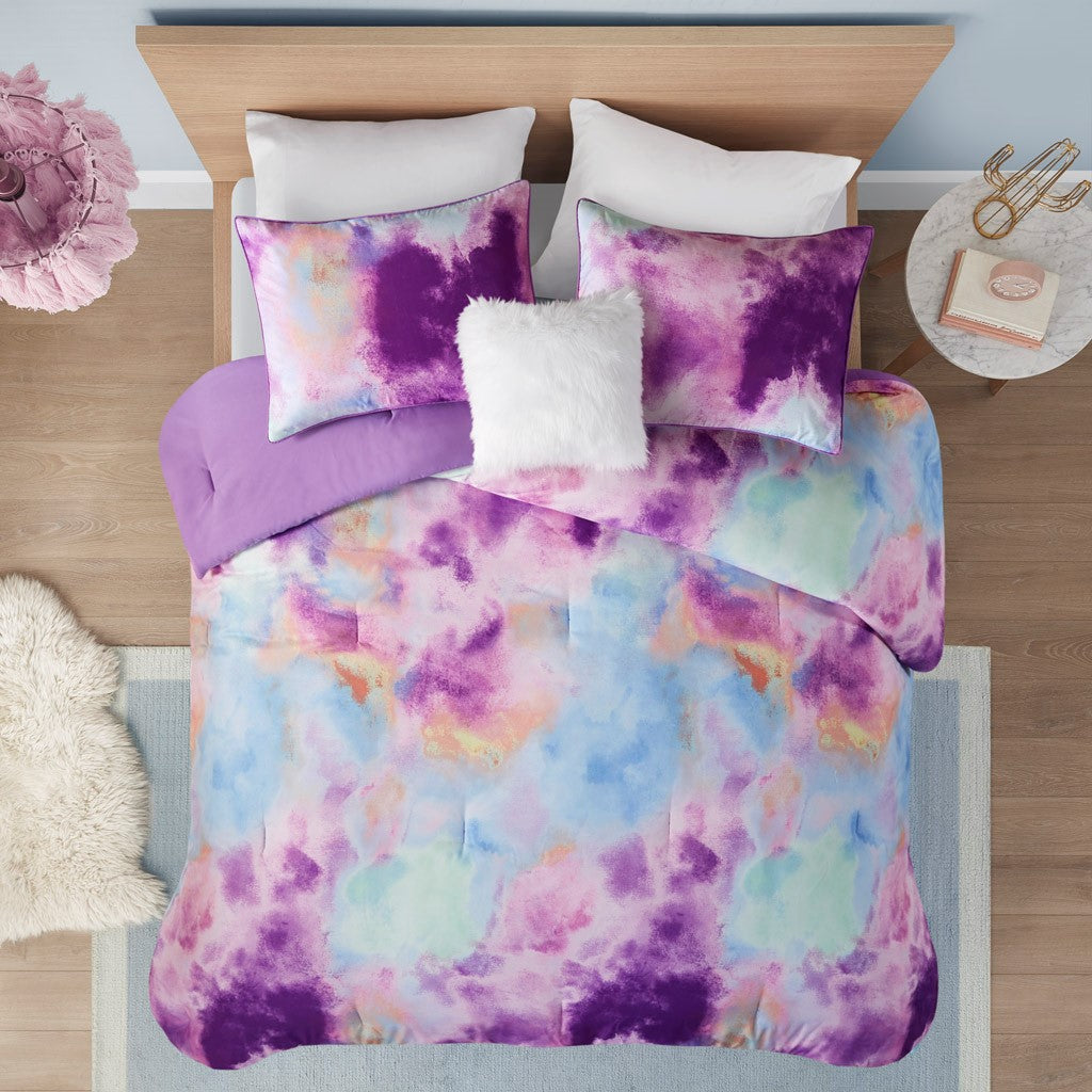 Twin/Twin XL Watercolor Tie Dye Printed Comforter Set with Throw Pillow