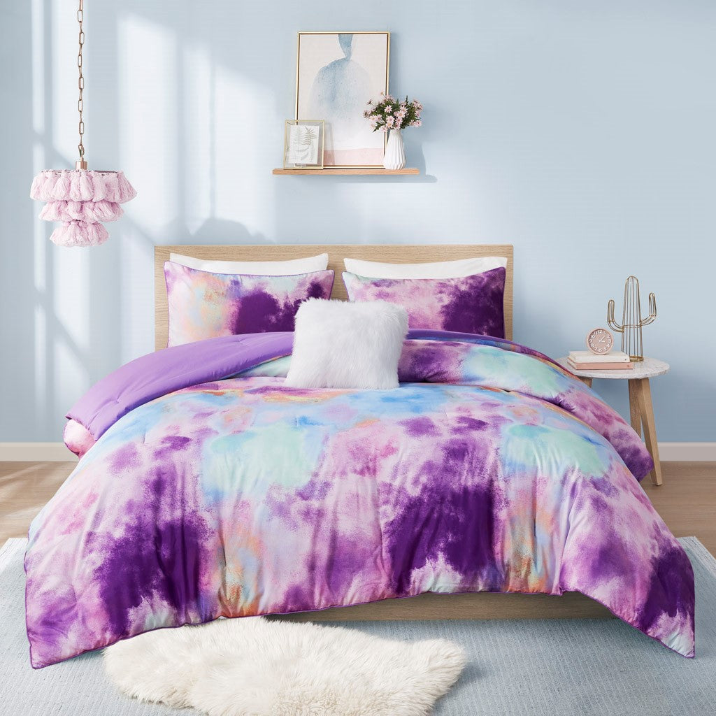 Twin/Twin XL Watercolor Tie Dye Printed Comforter Set with Throw Pillow