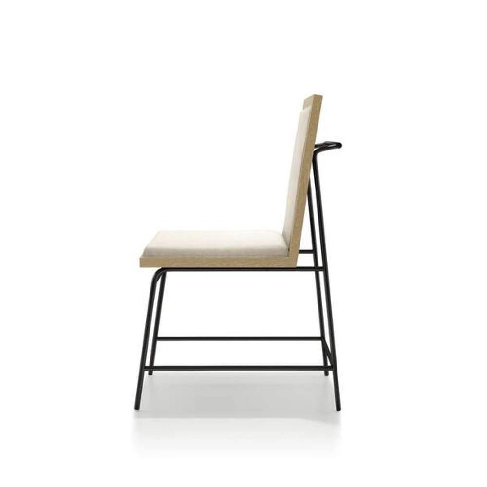 Contemporary Style 2pc Side Chair Upholstered Seat And Back Metal Leg Oak And Beige Finish Dining Finish