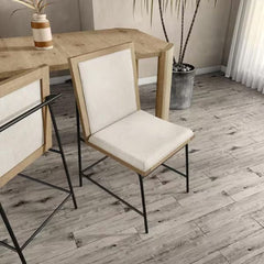 Contemporary Style 2pc Side Chair Upholstered Seat And Back Metal Leg Oak And Beige Finish Dining Finish