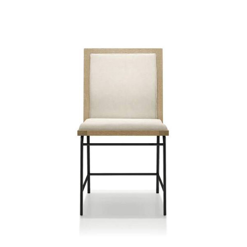 Contemporary Style 2pc Side Chair Upholstered Seat And Back Metal Leg Oak And Beige Finish Dining Finish