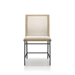 Contemporary Style 2pc Side Chair Upholstered Seat And Back Metal Leg Oak And Beige Finish Dining Finish