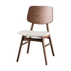 Mid-Century Modern 2pc Side Chair Padded Seat Angled Legs Curved Panel Back Walnut And Beige Finish