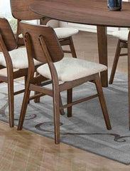 Mid-Century Modern 2pc Side Chair Padded Seat Angled Legs Curved Panel Back Walnut And Beige Finish