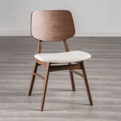 Mid-Century Modern 2pc Side Chair Padded Seat Angled Legs Curved Panel Back Walnut And Beige Finish