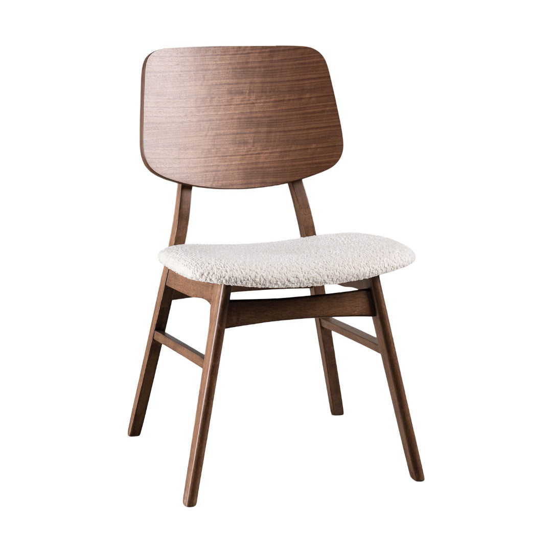 Mid-Century Modern 2pc Side Chair Padded Seat Angled Legs Curved Panel Back Walnut And Beige Finish