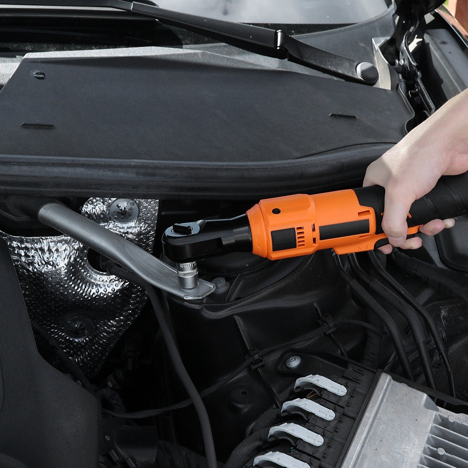Cordless Ratchet Wrench, 3/8 inch Drive, 230 RPM, up to 88 ft-lbs of Torque, Battery Powered Electric Ratchet Wrench Set with Two 2.0Ah Batteries, Charger, Sockets, Adaptors and Cloth Bag