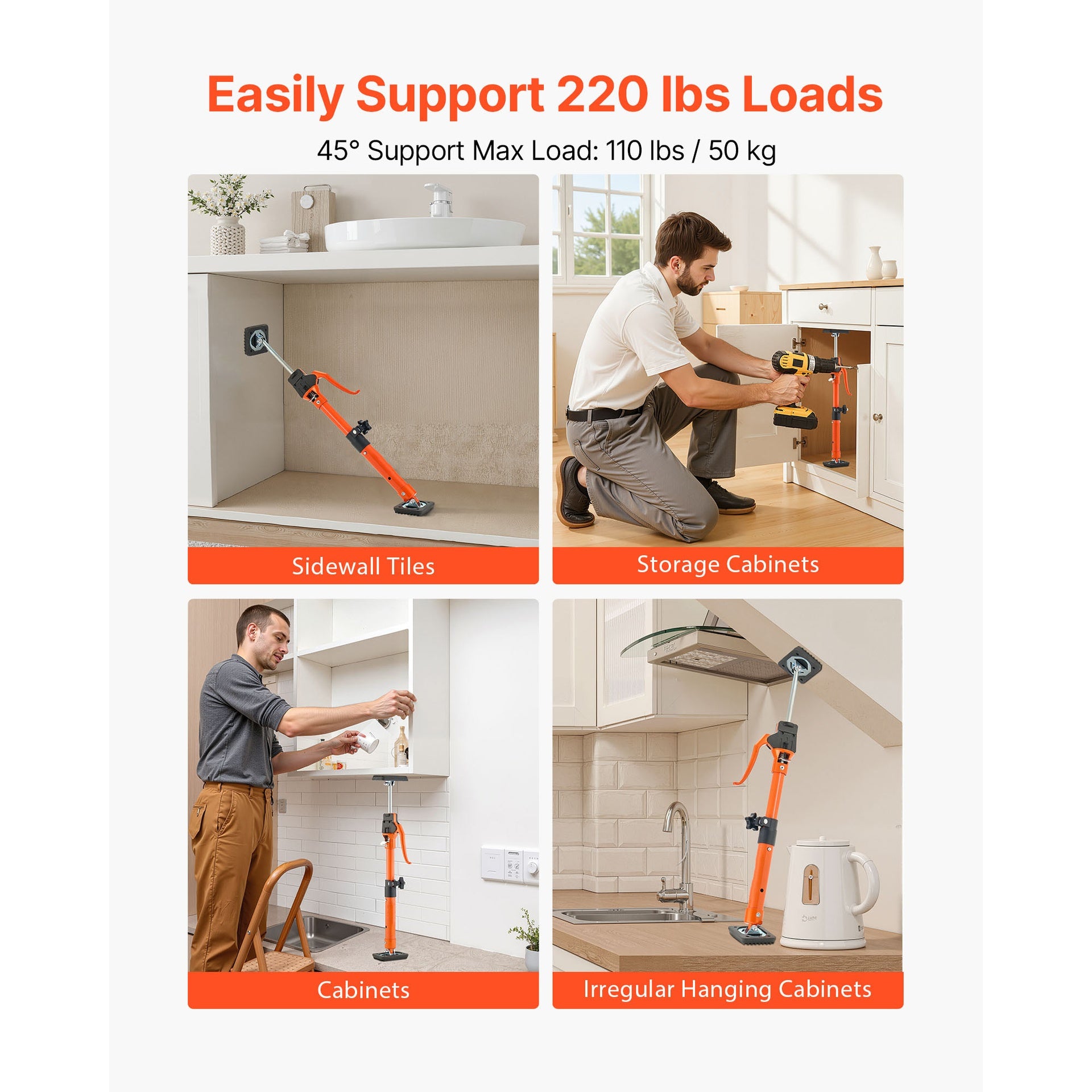 Cabinet Jack Support Pole, 2-Pack, 15.75-23.6 Inch Steel Telescopic Quick Support Rod, Adjustable 3rd Hand System up to 220 lbs Capacity for Installing Cabinets, Lifting Drywall, Cargo Bars