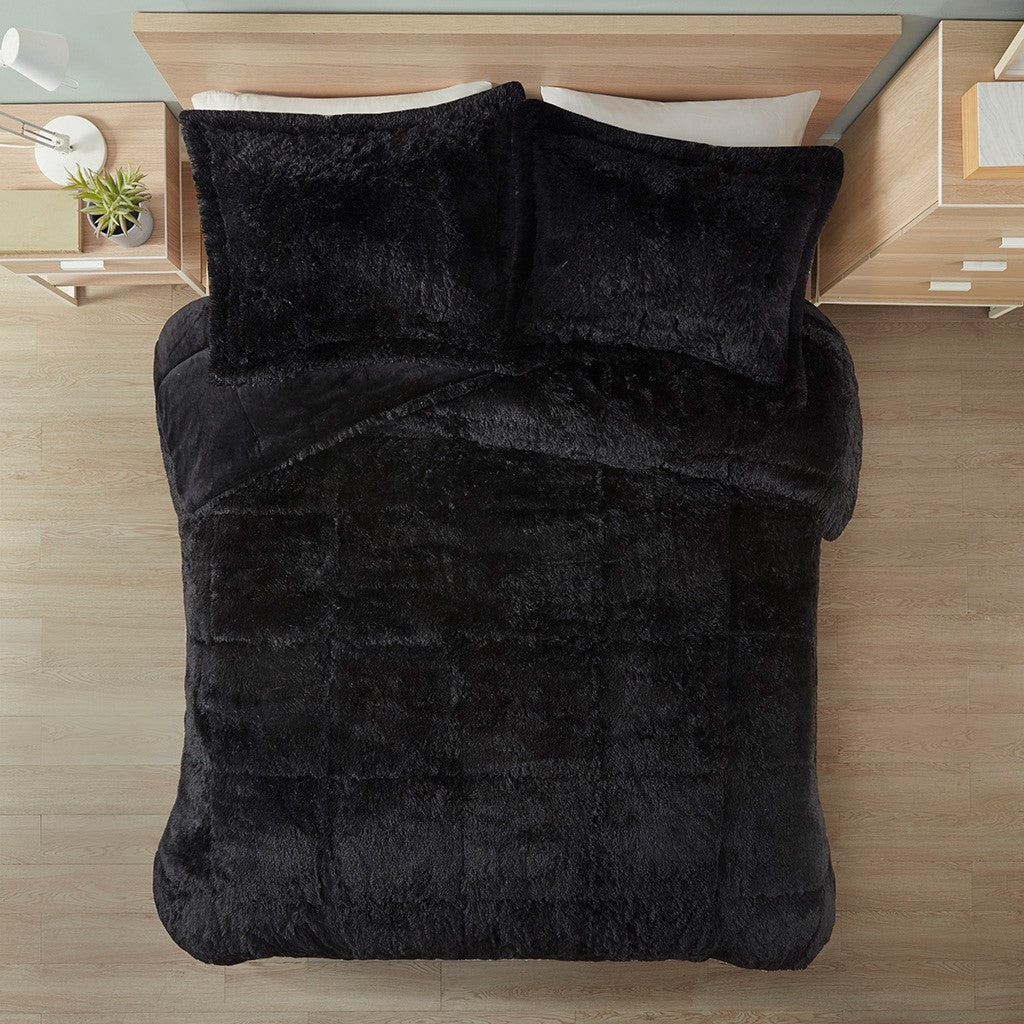 Full/Queen Shaggy Long Fur Comforter Mini Set