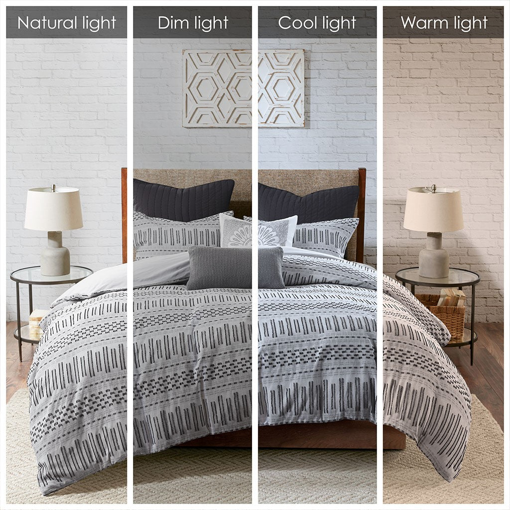 Cotton Jacquard Comforter Mini Set Grey/Black King/Cal King