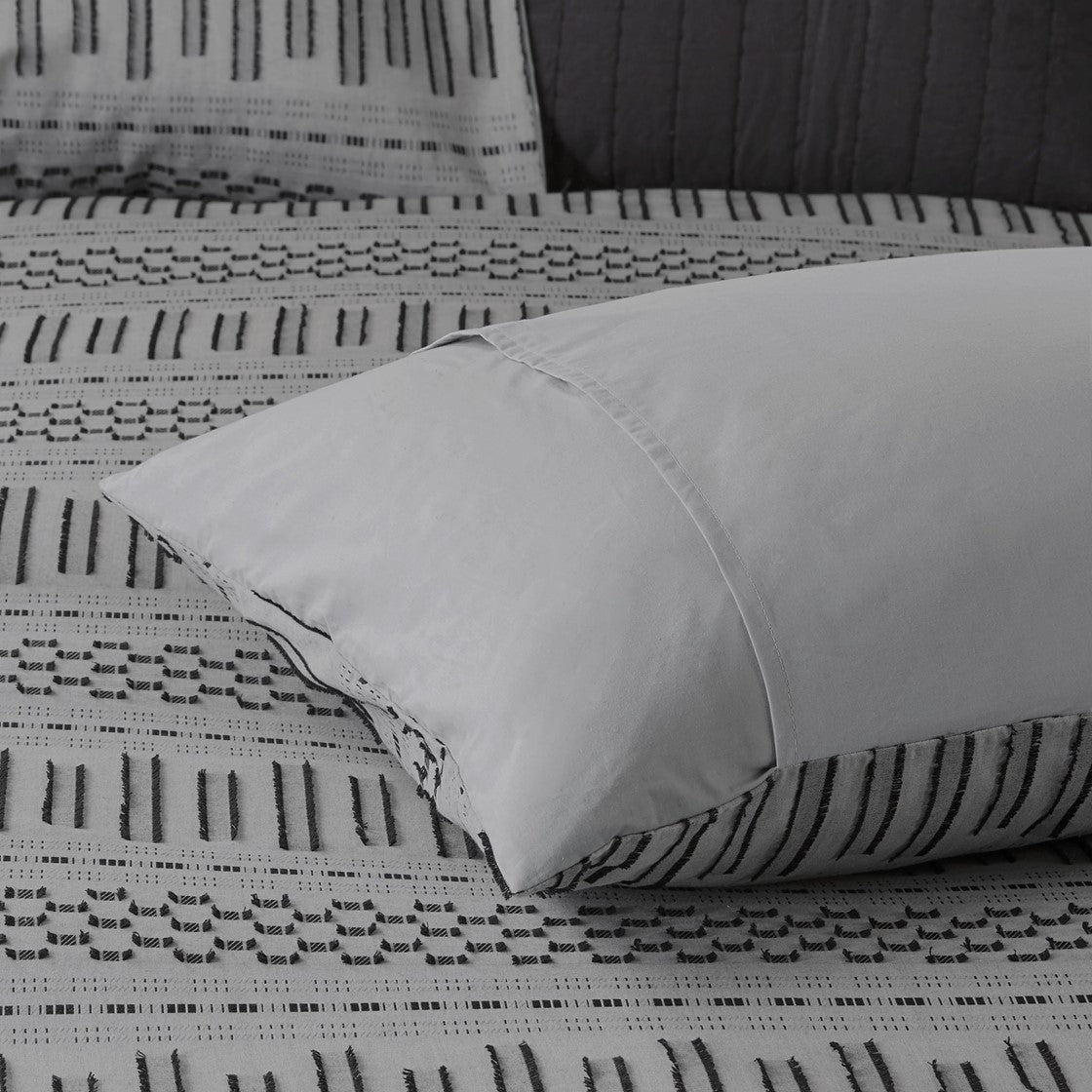 Cotton Jacquard Comforter Mini Set Grey/Black King/Cal King