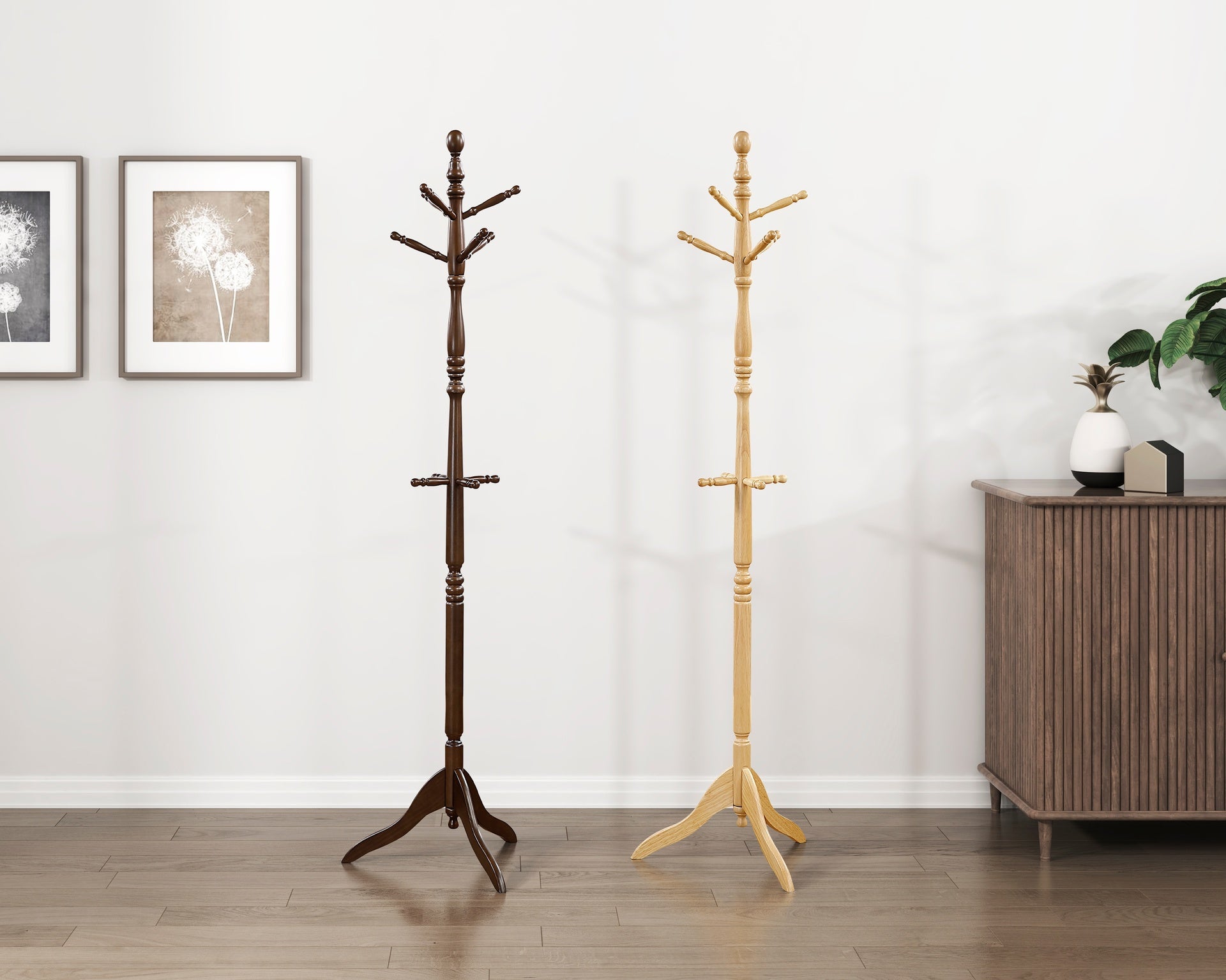 Dark Brown Finish Classic Coat Rack Solid Wood, 10 Hooks Coat Hanger Stand Entryway Home Furniture 1pc