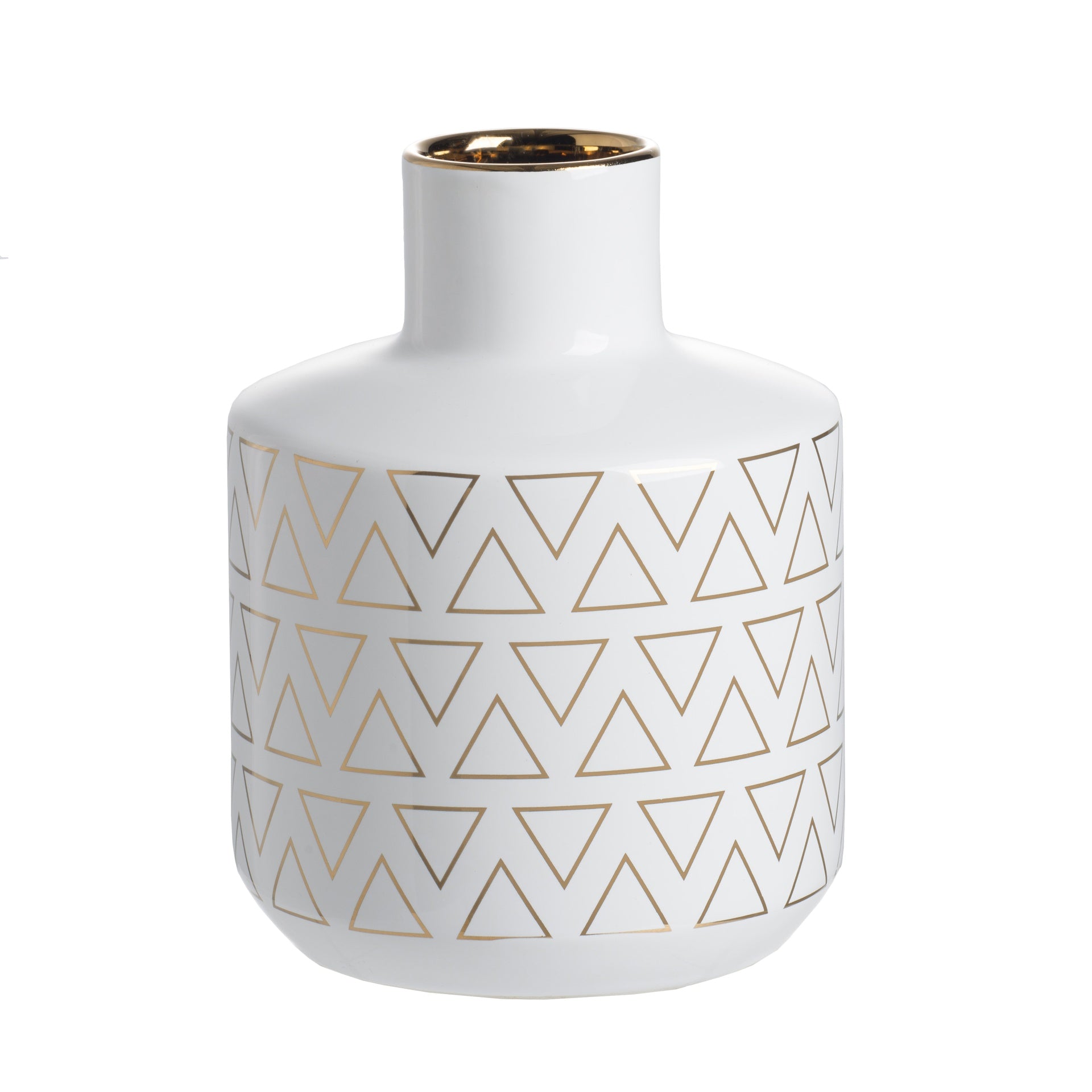 D5.9x7.9" Round White/Gold Vase