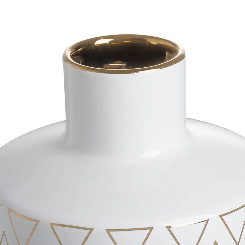 D5.9x7.9" Round White/Gold Vase