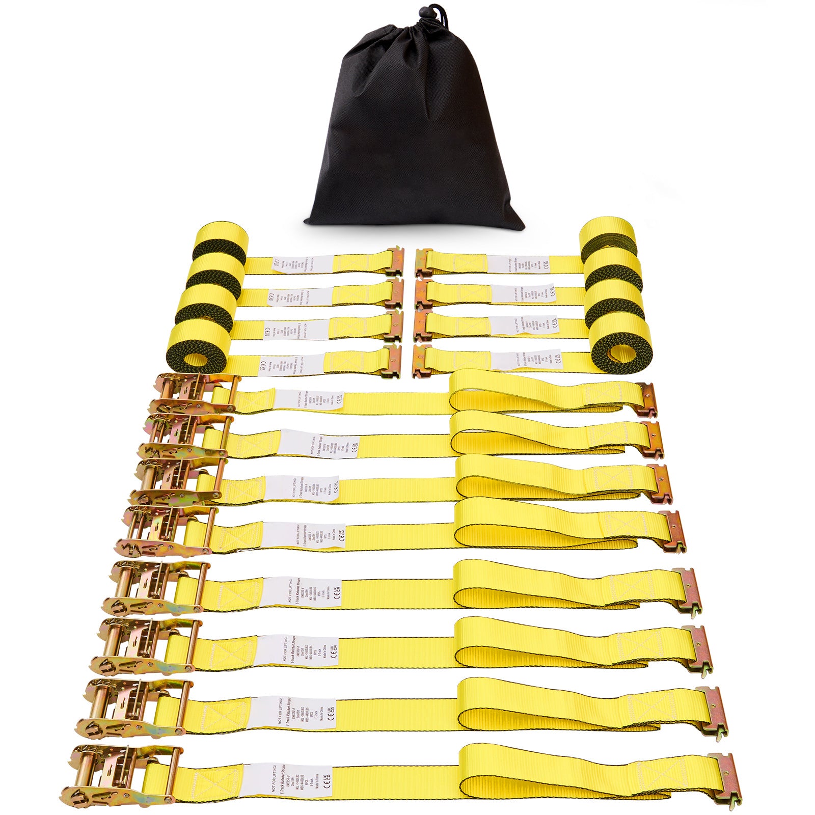 Ratchet Tie Down Straps (8PK), 4400 lb Break Strength, E-Track Endless Ratchet with 8 Premium 2" x 15' Rachet Tie Downs Heavy Duty, for Moving Securing Cargo, Appliances, Lawn Equipment