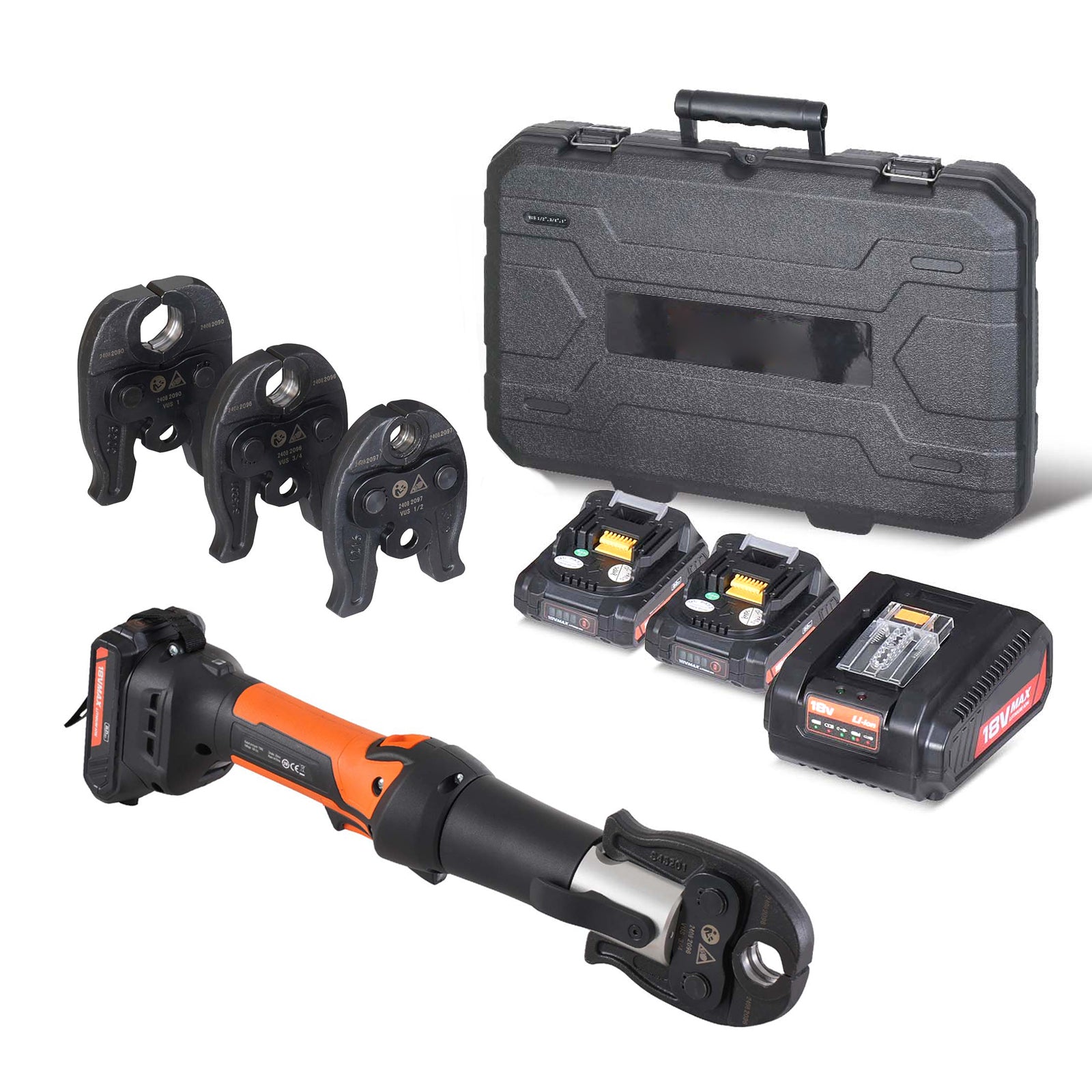 Pro Press Tool Pipe Crimping Kit Press Tool Battery Kit 1/2" 3/4" 1" Jaw