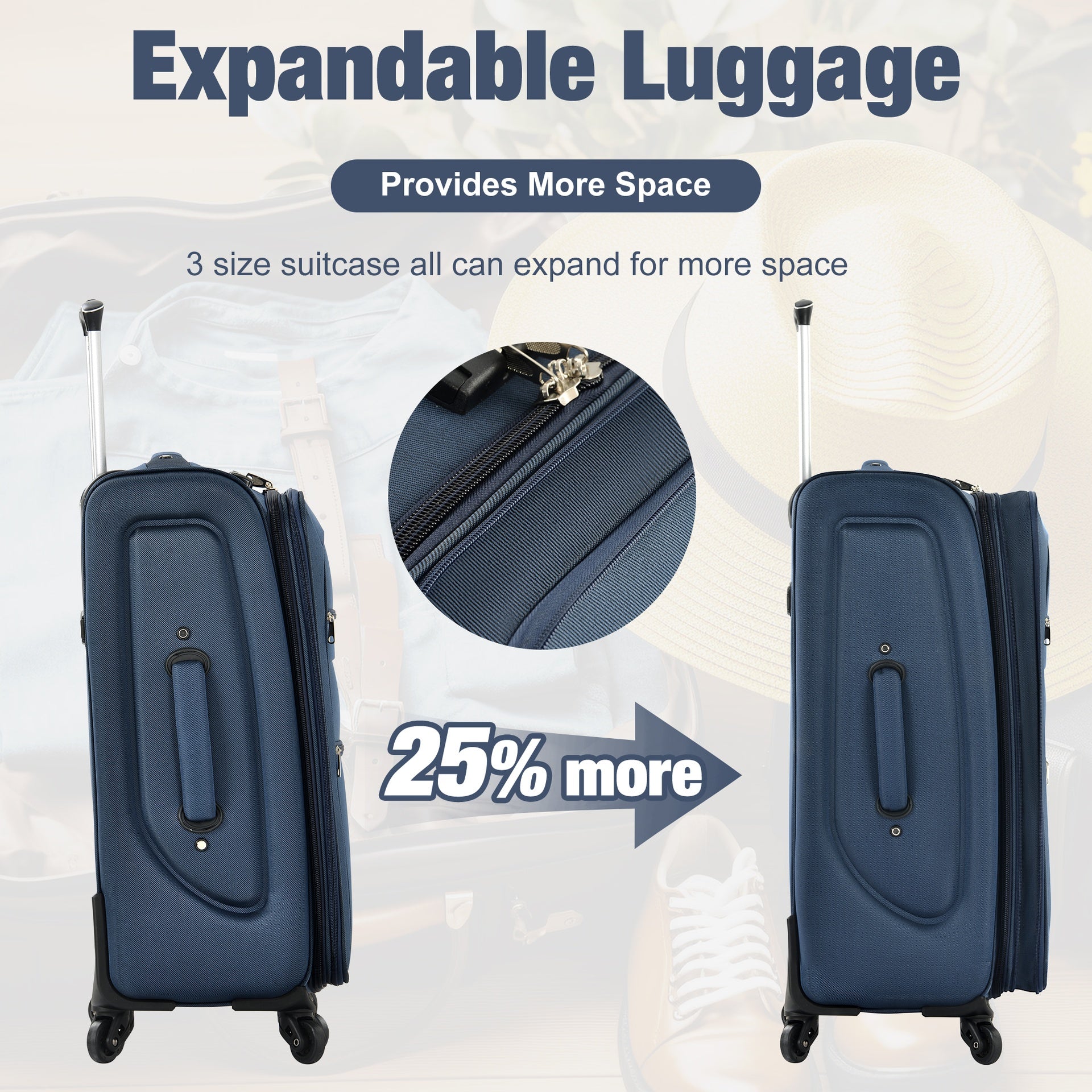 Softside Luggage Expandable 3 Piece Set Suitcase with Duffel Bag Upright Spinner Softshell Lightweight Luggage Travel Set-22/26/30 IN