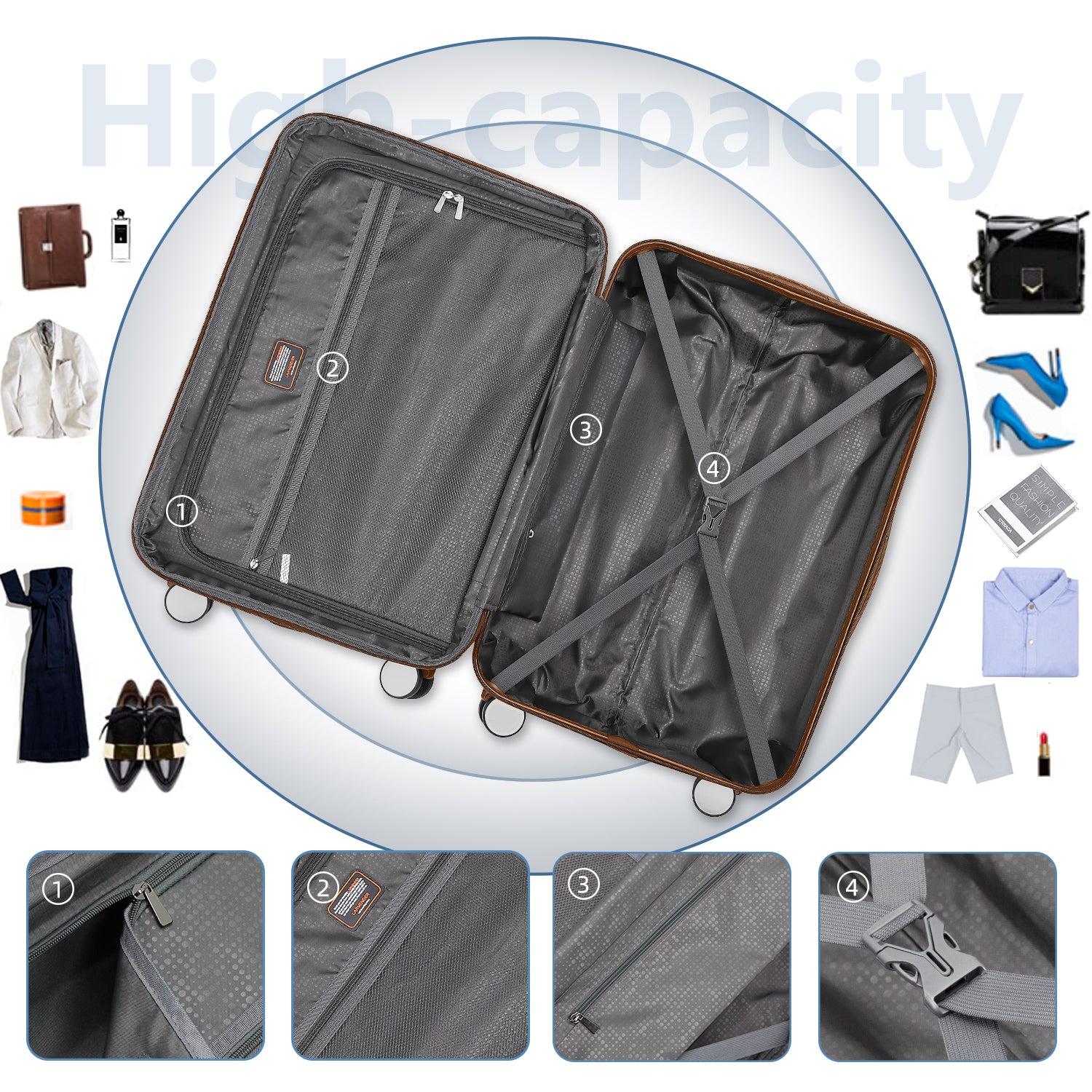 Luggage Sets 6 Piece with Duffel Bags, Hardside Expandable Suitcases with Spinner Wheels TSA Lock, Black