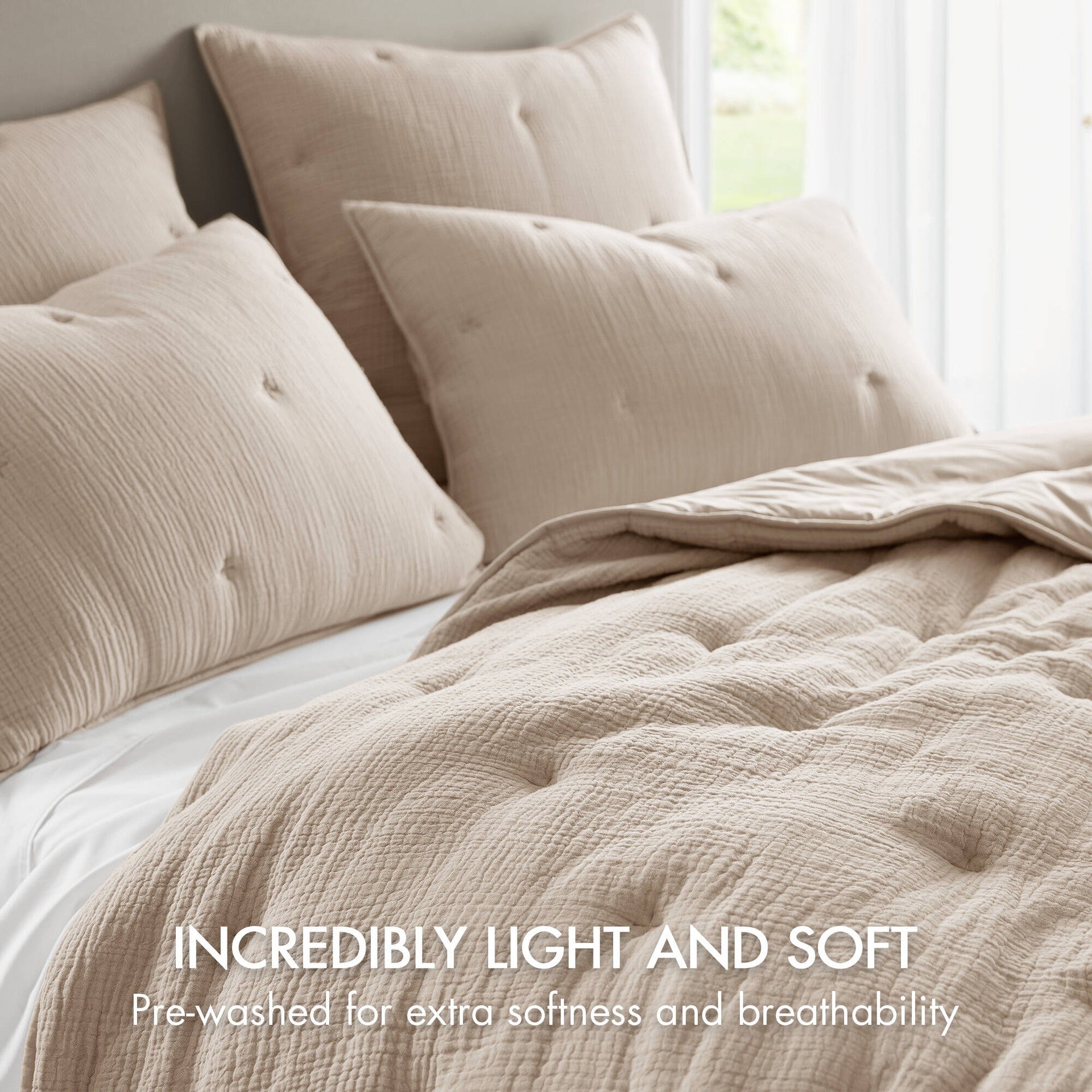 3-Piece Full/Queen Cotton Gauze  Embroidered Quilt Set,Taupe