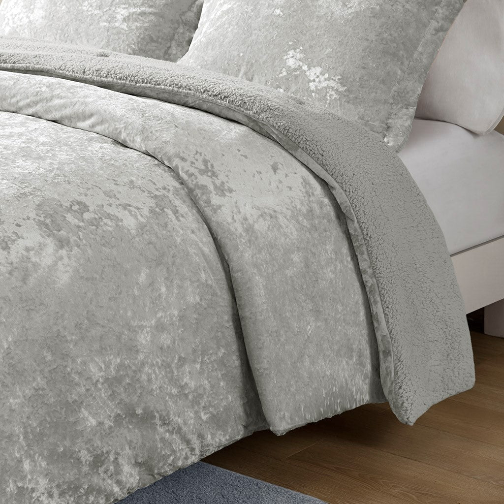 Full/Queen Crushed Velvet Sherpa Reversible Comforter Set