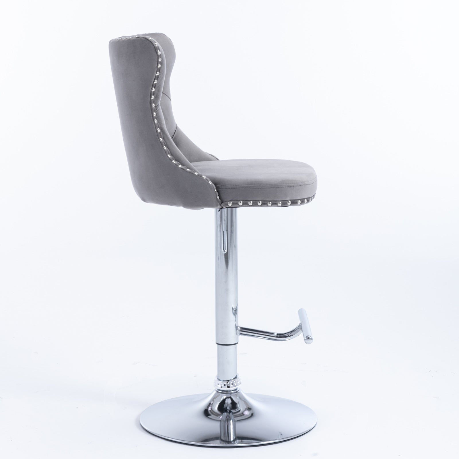 Swivel Velvet Barstools Adjusatble Seat Height from 25-33 Inch, Chrome base Bar Stools with Backs Comfortable Tufted for Home Pub and Kitchen Island,Set of 2,  AS1712GY, Gray